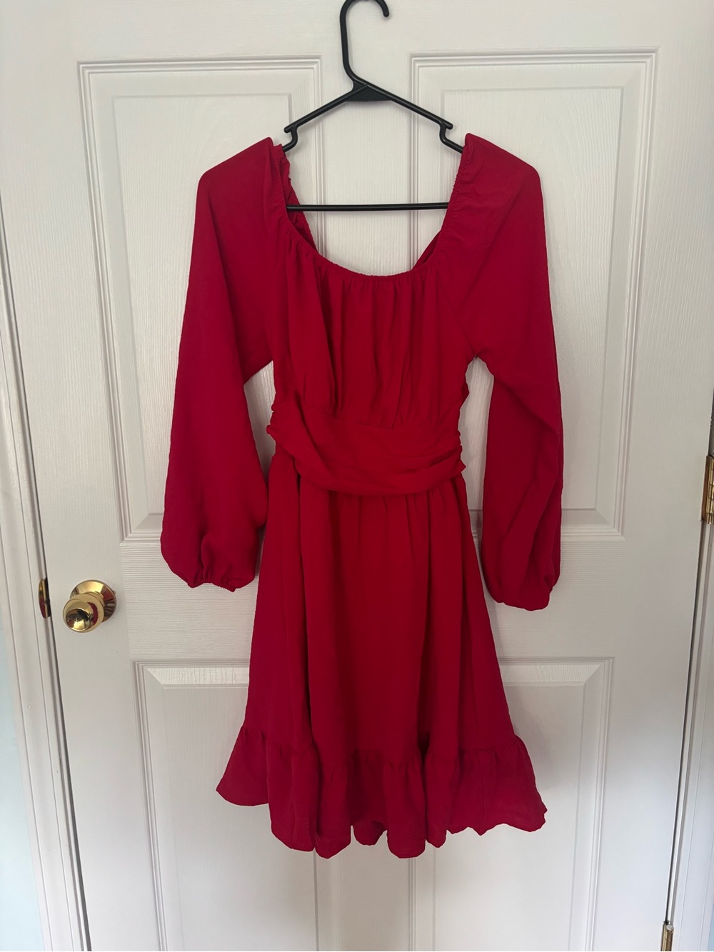 Red Long Sleeve Ruffled Hem Dress size M/L